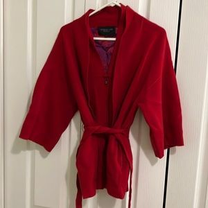 Shanghai tang RED wool/cashmere zip sweater silk lining Small